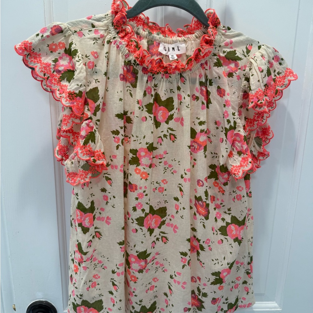 THML Floral Ruffle Top - Pink and Green